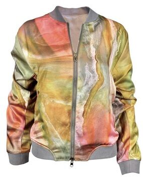 NWT Alana Kay Art Reversible Bomber Jacket in Sunset Desert Watercolor Size S